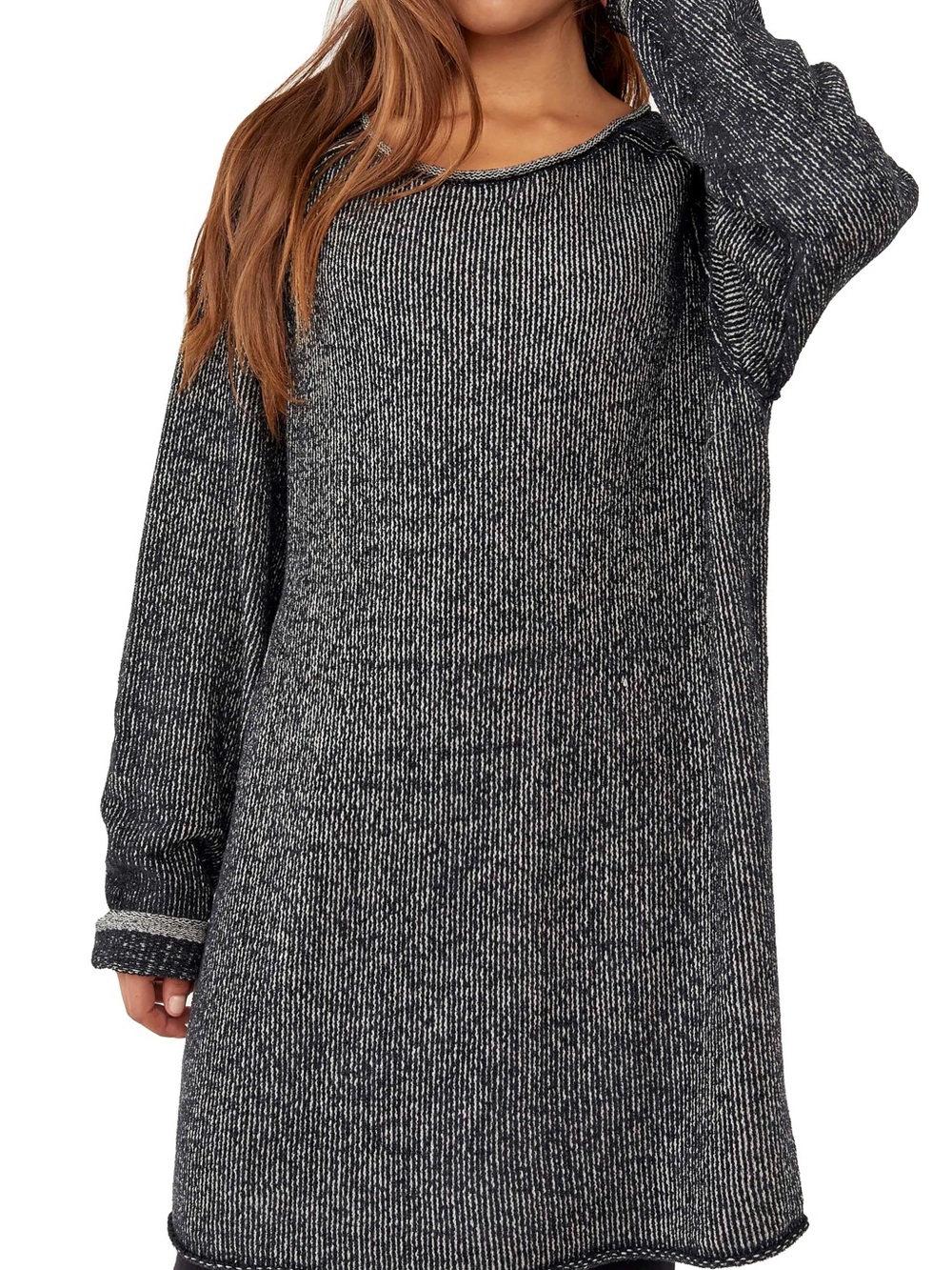 Free People Lenox Tunic Sweater XS Onyx Combo Black Grey Ribbed Scoop Neck Boho